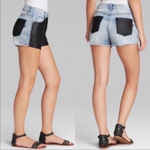 MINKPINK Pants - MinkPink vintage blue shorts w black faux leather